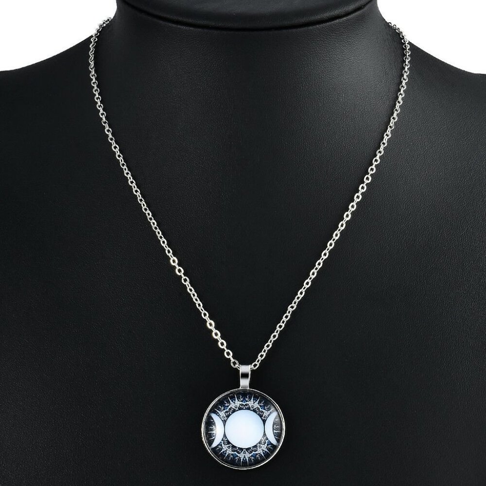 Triple Goddess Moon Necklace - Cabochon Pendant